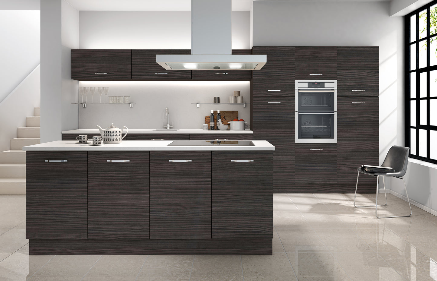 Black Havana Pine Modern Slab Replacement Kitchen Door