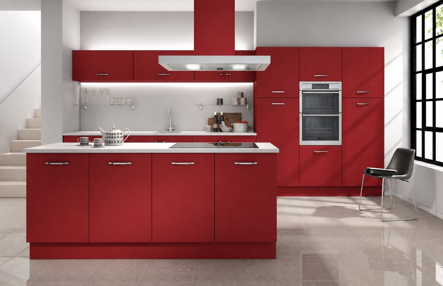 Garnet Red Modern Slab Replacement Kitchen Door