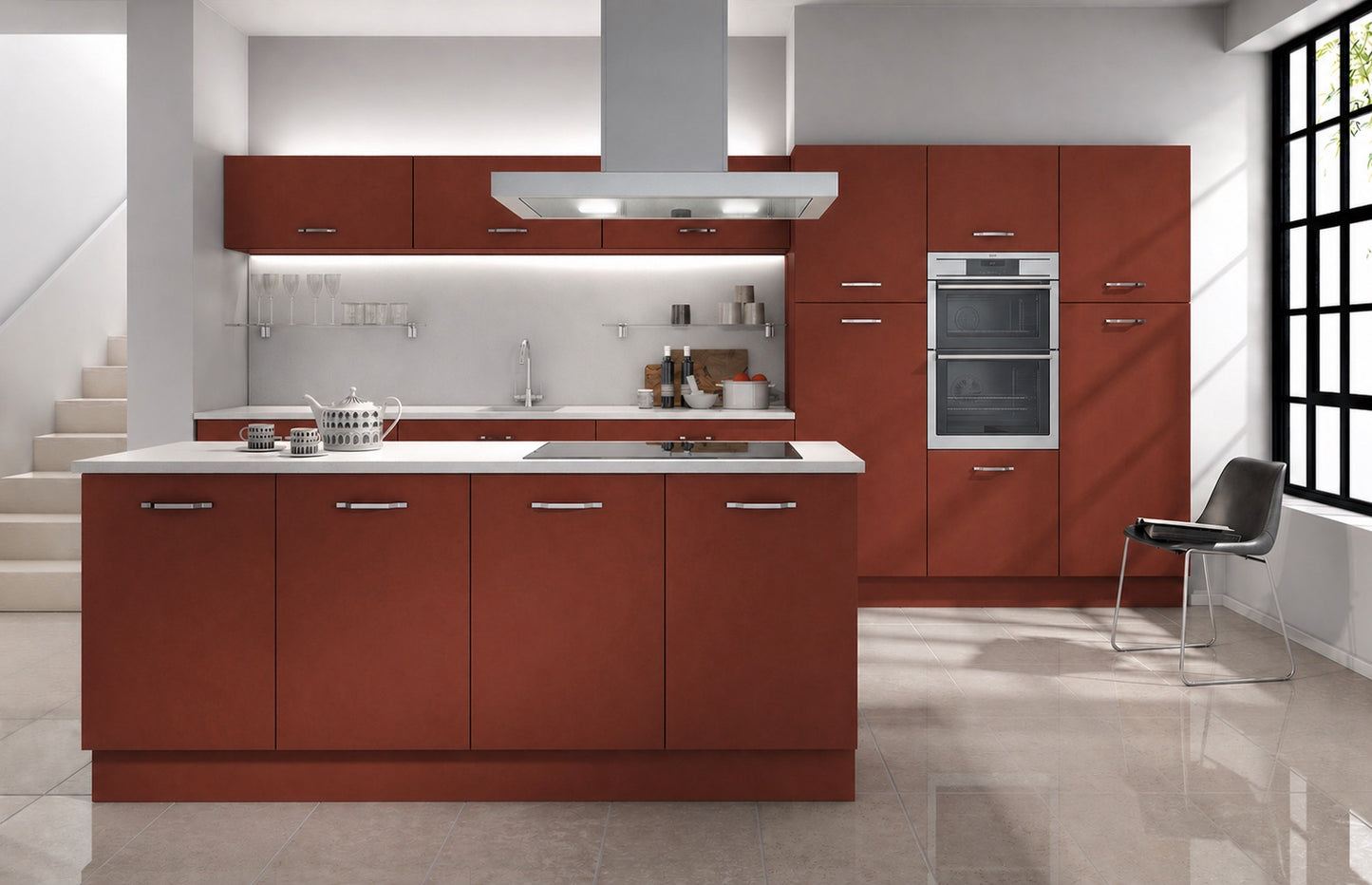 Rusty Red Modern Slab Replacement Kitchen Door