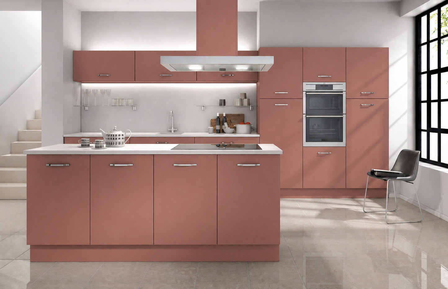 Antique Rose Pink Modern Slab Replacement Kitchen Door