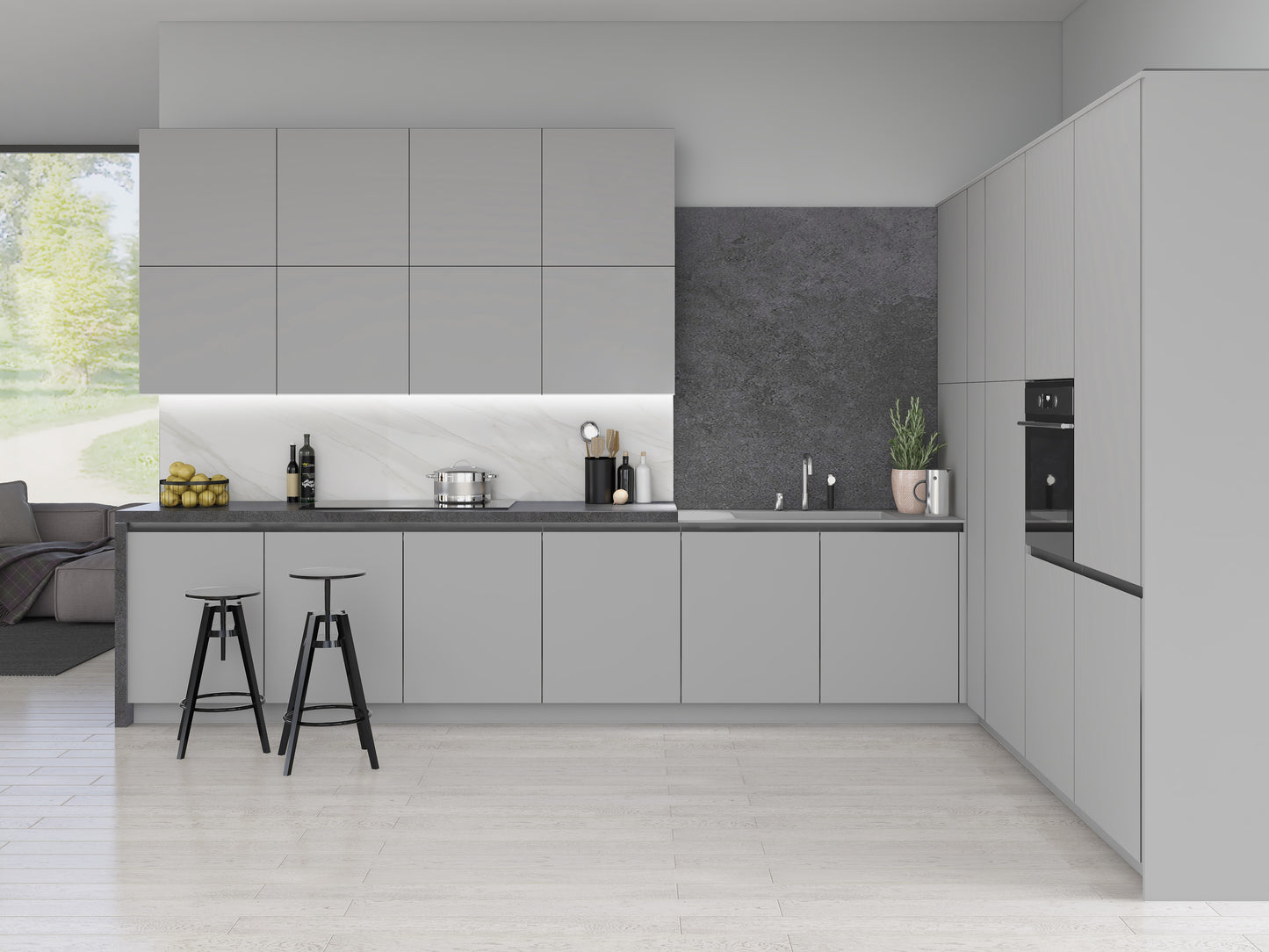 Light Grey Modern Slab Replacement Kitchen Door