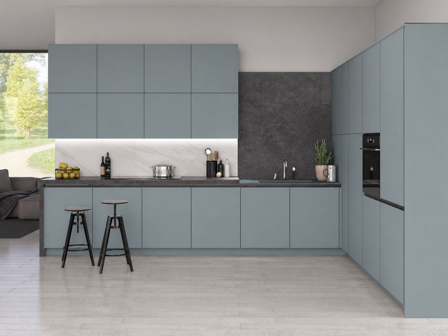 Misty Blue Modern Slab Replacement Kitchen Door