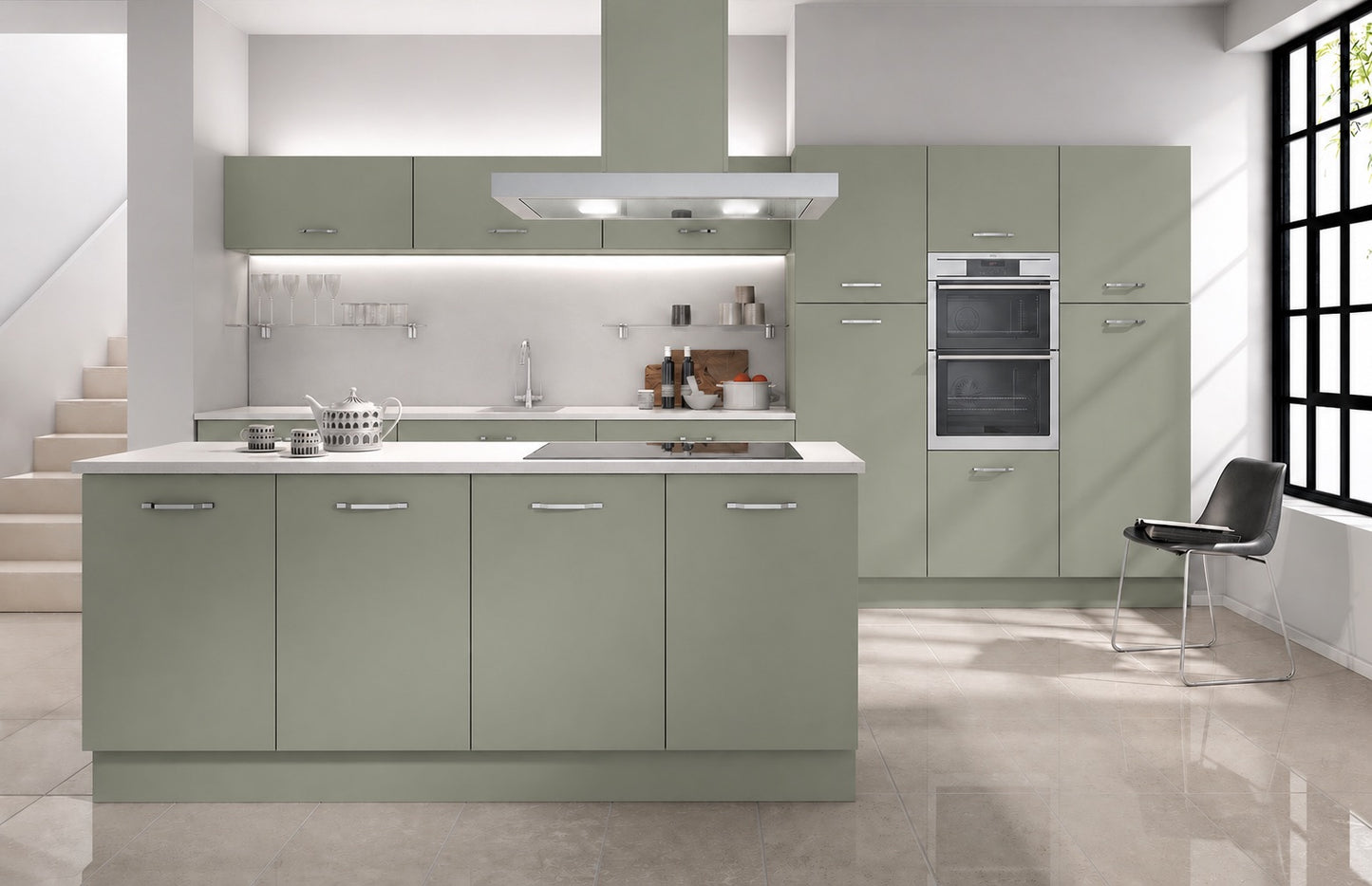 Sage Green Modern Slab Replacement Kitchen Door